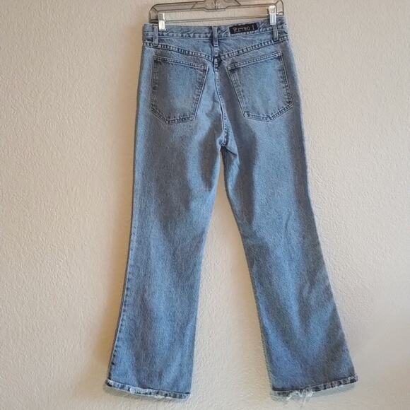 Retro 1 Rainbow Striped Embellished Relaxed Wide Leg Mid Rise Blue Jeans 9 / 29 - Picture 5 of 10